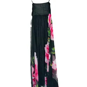 ONE33 SOCIAL Black Pink Floral Roses Chiffon Strapless Maxi Gown size 0 thumbnail 5