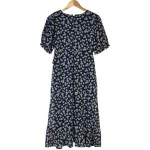 Lulus Anything Lovelier Navy Blue Floral Print Tiered Midi Dress Coastal Size S thumbnail 5