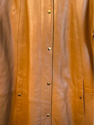 Excelled Tan Leather Coat Women's Jacket size Medium Brown thumbnail 4
