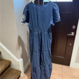 Polagram Navy Maxi Dress with White Embroidery thumbnail 4