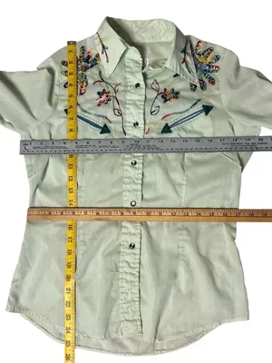 H BAR C Ranchwear California Western Shirt Green Embroidered Vintage 1970’s thumbnail 5