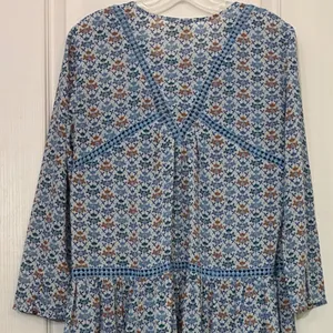 Holding Horses Anthropologie Blue Floral Babydoll‎ Mini Dress Crochet Trim - 10 thumbnail 11