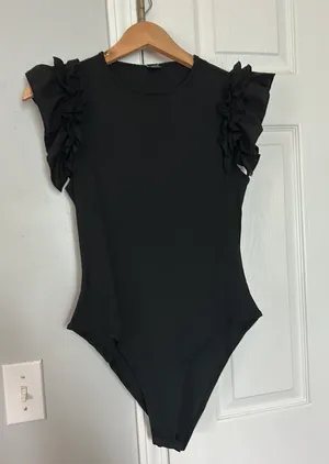 Black Ribbed Bodysuit thumbnail 1