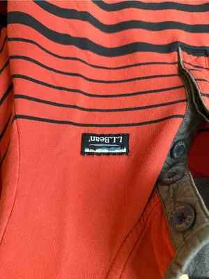 L.L.Bean Coral Pink Navy Striped Quarter Button Pullover Size Medium thumbnail 3