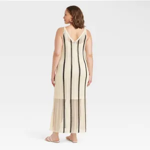 NWT Women's Open Work Maxi Sundress - A New Day Cream/Black Striped thumbnail 3