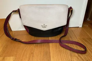 Kate Spade Crossbody Bag Womens Medium Colorblock Black Burgundy White Leather thumbnail 1