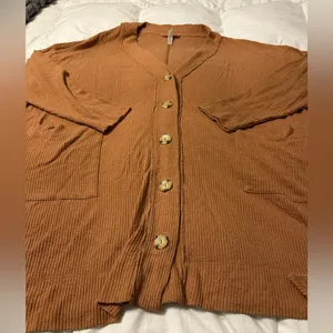 Intimately Free People Women's Rust Cardigan Ribbed Sweater - Size L thumbnail 4