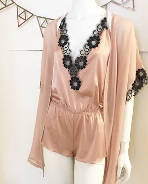 Salua Stardust Silver-Grey & Black Silk Mini Romper Lingerie thumbnail 5