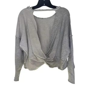 Aerie Gray Twist Open Back Oversized Top Boho Distressed S Lounge thumbnail 2