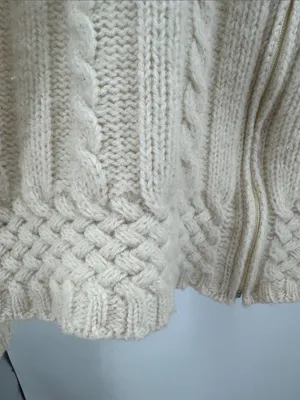Aran Crafts Cream Cable-Texture Turtleneck zip up cropped cardigan 100% wool M thumbnail 11