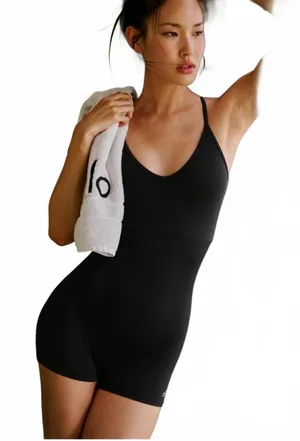 Alo Yoga Seamless Ribbed Favorite Romper Jumpsuit Black Women's Size Large thumbnail 1