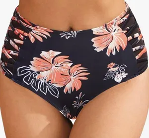 Black and Orange High-Waisted Bikini Bottoms with Floral Print thumbnail 7