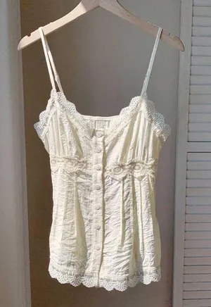 Lace Cream Cami Button Up Y2K Spaghetti Strap Corset  thumbnail 1