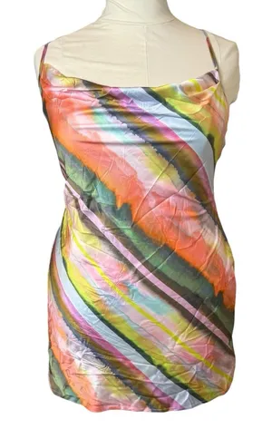 Missguided Rave Printed Satin Cowl Neck Cami Bodycon Mini Dress 2XL Festival‎ thumbnail 1