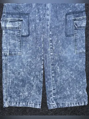 Madden Girl Cargo Skater Wide Leg Jeans Acid Wash Blue Denim Utility XS Grunge thumbnail 5