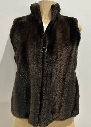 LOFT Faux Fur Vest Sz S Full Zip Brown Ann Taylor Loft thumbnail 1