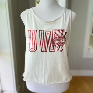 PINK UW Madison Badgers Cropped Backless Foil Print Graphic Tank Top Sz Large thumbnail 10