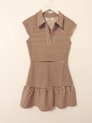 NWT AMANDA UPRICHARD POLLYANNE DRESS BROWN CREAM Mini Striped Size Small S thumbnail 2