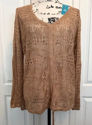 Cupshe Lightweight Camel Crochet V-Neck Swim Cover-up thumbnail 1