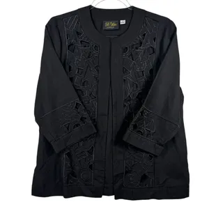 Bob Mackie Wearable Art Jacket Open Front‎ Geometric Cutout Black Small Linen thumbnail 7