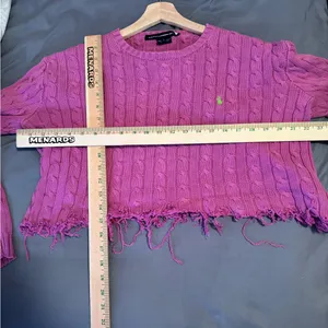 Ralph Lauren Sport Hand distressed &‎ cropped pink/purple sweater size large thumbnail 5