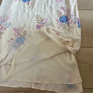 Lucky Brand Floral Printed Slip Dress Midi Cream Blue Size Small thumbnail 10