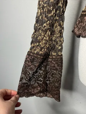 Y2K Vintage Ann Ferriday Chocolate Brown Floral Lace Tie Front Cardigan Top thumbnail 5