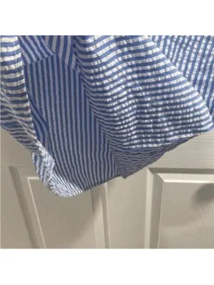Ces Femmes Blue and White Seersucker Striped Cold Shoulder Shift Dress thumbnail 5