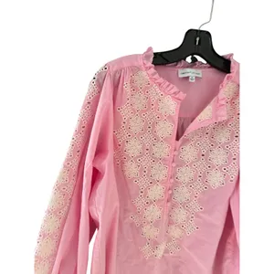 Gibson Latimer Pink‎ Cotton Eyelet Embroidered Balloon Sleeve Blouse Womens M thumbnail 2