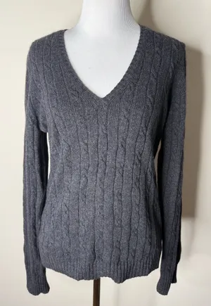 J. Crew Vintage Gray Cable Knit V-Neck Sweater thumbnail 1