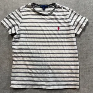 Ralph Lauren Striped T-Shirt Medium Grey White Pink Pony Short Sleeve Cotton‎ thumbnail 1