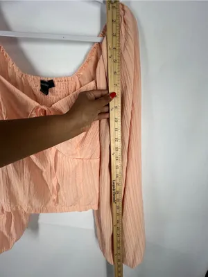 Forever 21 Peach Textured Tie-Front Crop Top Boho Peasant Cottagecore‎ thumbnail 10