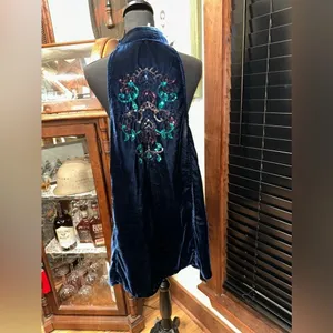 Free People Velvet Embroidered Halter Mini Dress Navy Blue Floral Sequin thumbnail 8