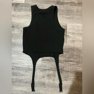 GARAGE Ribbed Garter Tank Top in Black thumbnail 3