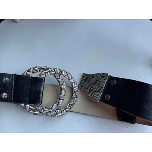 Chico’s Black Leather Belt with Silver Textured Double Ring Buckle thumbnail 3