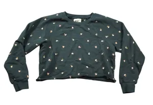 Madewell MWL Size Medium Black Floral Embroidered Cropped Sweatshirt Cozy‎ Dorm thumbnail 1