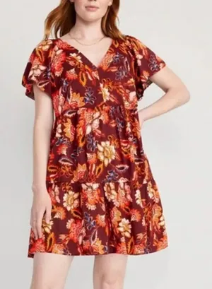 Old Navy NWT orange floral tie back dress small thumbnail 1