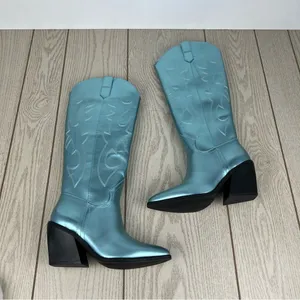 Madden Girl Arizona Knee High Cowboy Boots 7.5M Metallic Blue $99 thumbnail 3