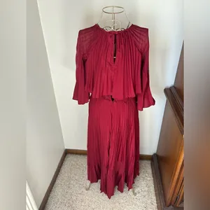ASOS Pleated Sheer Crop Top Midi Dress Burgundy Size 2 Special Occasion thumbnail 8
