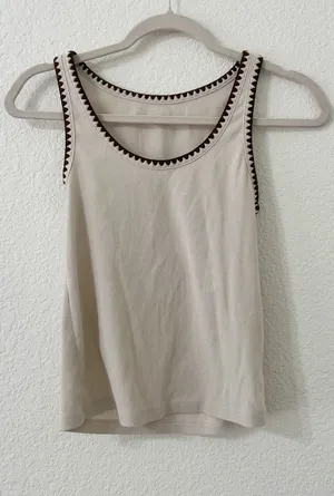 Old Navy Ribbed Contrast Crochet Trim Tank Top Cream Brown Size Medium thumbnail 1