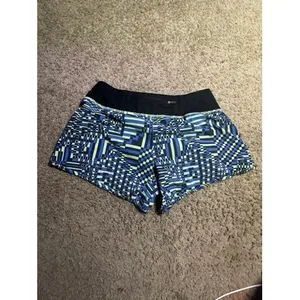 Nike Dri-FIT Running Shorts Womens Small Blue Green Geometric Digital Print Zip‎ thumbnail 4