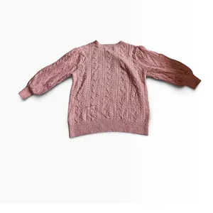 Free People Cable Knit Sweater Large Pink Boho Chunky Pullover thumbnail 2