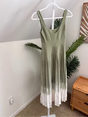 Staud Tie Dye Ellison Dress Sleeveless Pleated Midi A-Line Green & White Small thumbnail 5