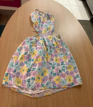 Sabo Sun Dress Large White Pastel Floral Print Cut Outs Tie Back Lined Beach thumbnail 1