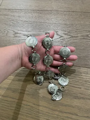 Engraved Concho Chain Belt Silver Tone thumbnail 7