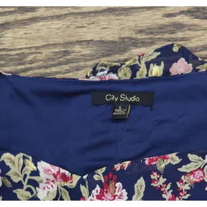 NWT City Studios Juniors Square-Neck Fit Flare Dress Belted Navy Blue / Wine L thumbnail 7