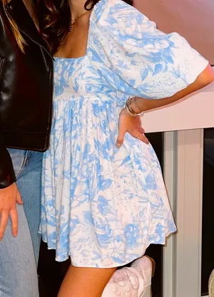 Blue and White Babydoll Dress thumbnail 2