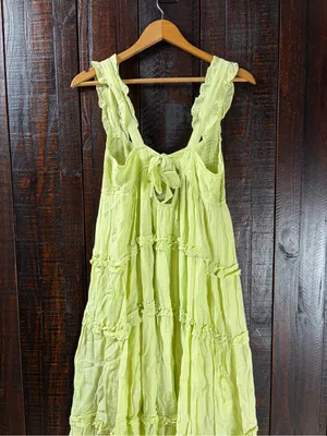 LUSH Lime Green Smocked Tiered Ruffled Maxi Dress SMALL thumbnail 2