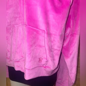 Victoria's Secret On Point Plush Velour Bright Pink Full Zip Logo Hoodie large thumbnail 3