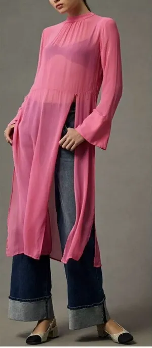 Anthropologie Long Sleeve Sheer Tunic Dress pink, Size xxs thumbnail 1